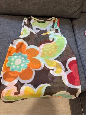 Oilily Multicolor Floral Sheer Tank Top - Orange, Green, Red, Brown